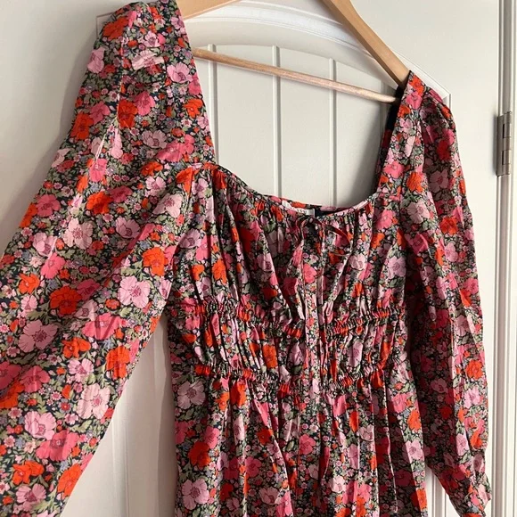 J. Crew Pink and Orange Floral Long Sleeve Dress - Picture 5 of 9